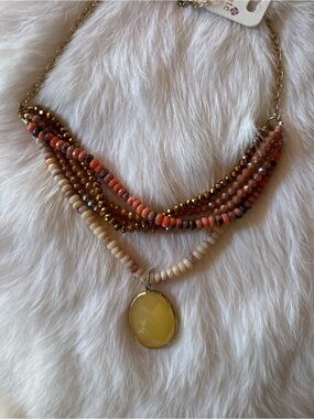 Layered Beaded Pendant Necklace in Yellow and Coral